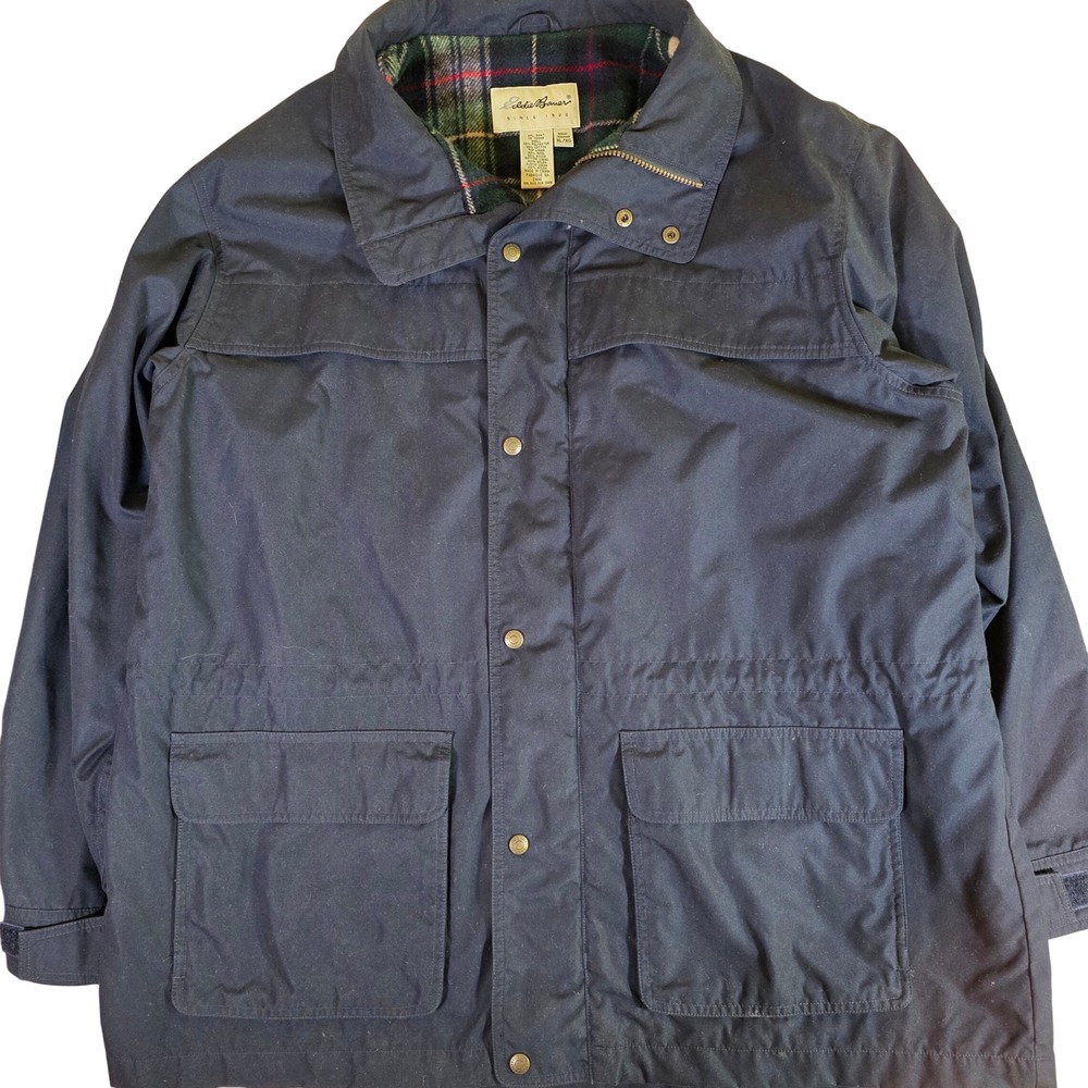 EDDIE BAUER Mens XL Navy Blue Wool Lined Field Jacket Barn Coat Utility Rugged
